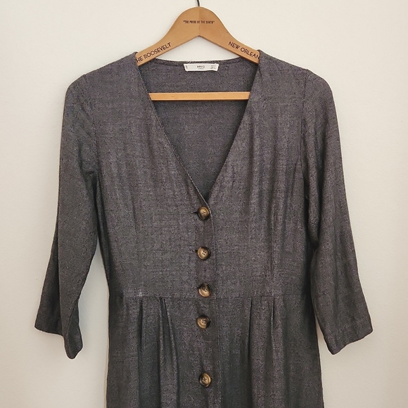 MNG Mango Grey Herringbone Midi Dress Pockets SMALL US 4 - Picture 2 of 6